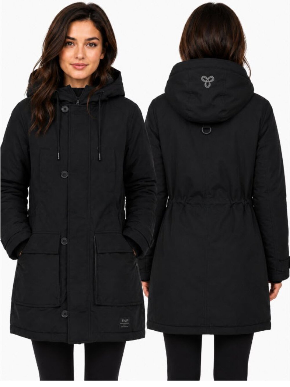 TNA Aritzia Bancroft Goose Down Parka Black Hooded Winter Coat Large